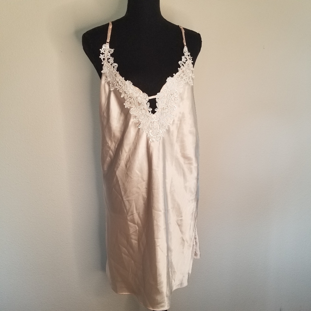 Linea Donatella Blush Negligee Heavy Lace at V-neck Back Spaghetti Straps L